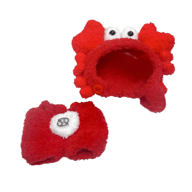 Red plush crab toy on a white background