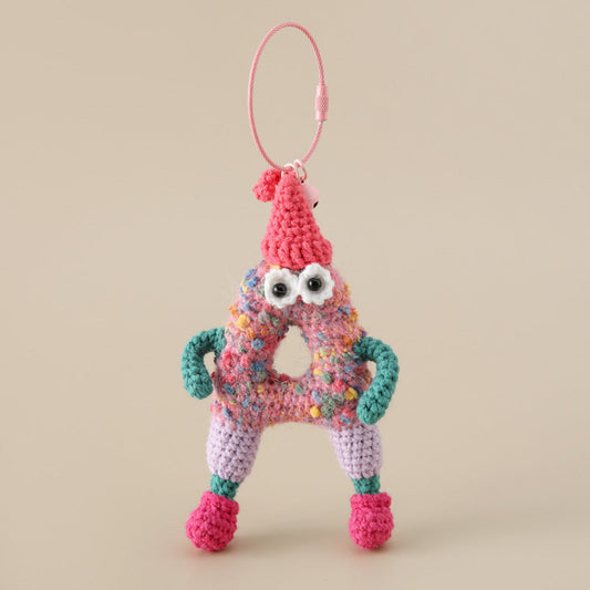 Alphabet Amigos Keychains Handmade Monogram Charms colorful crochet letter A charm with eyes and hat