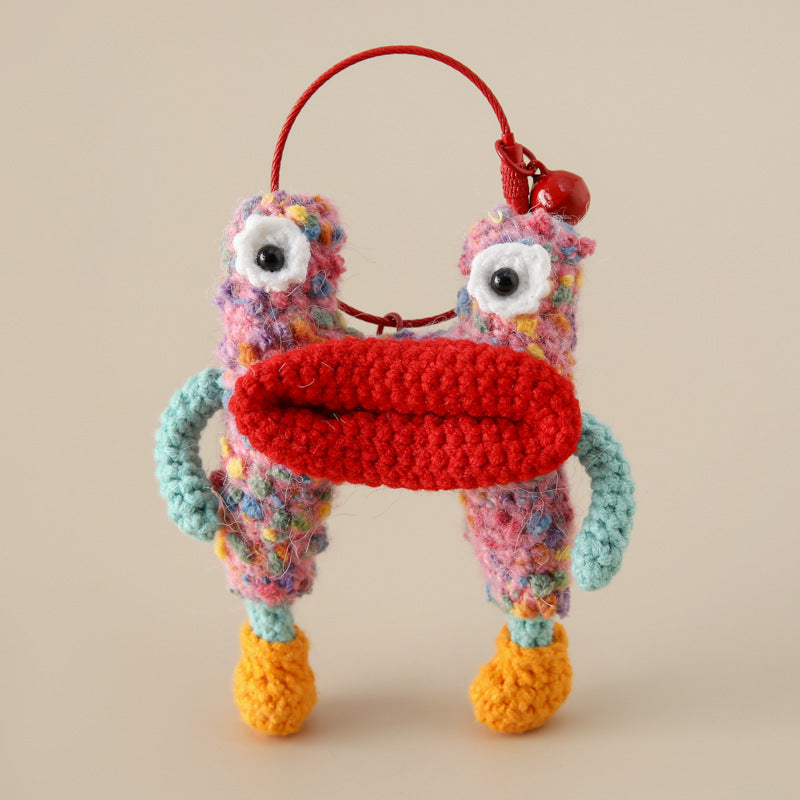 Alphabet Amigos Keychains - Handmade Monogram Charms colorful crochet character with big red lips and wide eyes