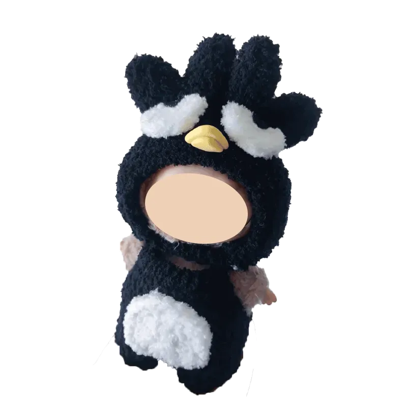 Black penguin plush doll costume with white detailing and yellow beak by redbook