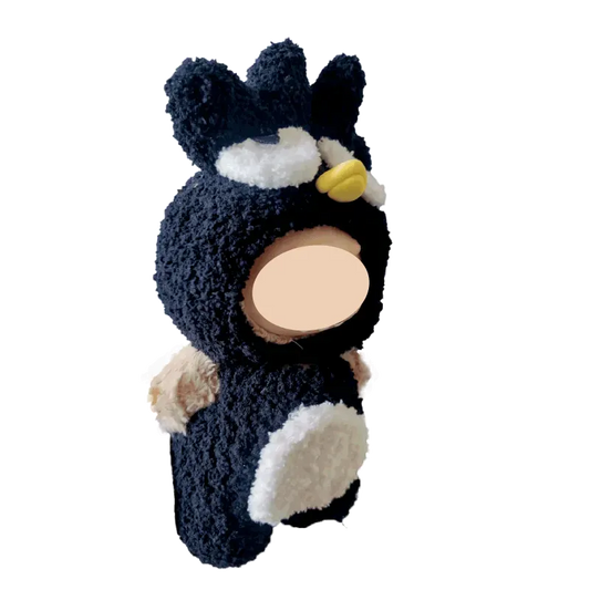 Redbook black penguin plush doll costume with soft textured fabric and white belly details