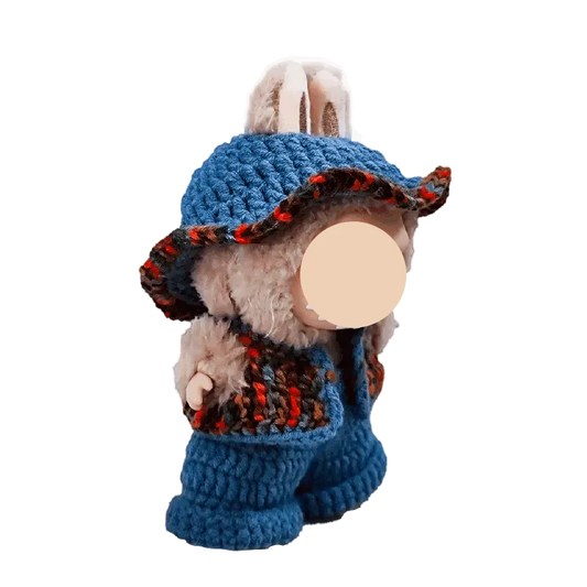 17cm plush doll dressed in handmade crochet clothes with blue hat and vest 17cm plush doll crochet clothes tutorial