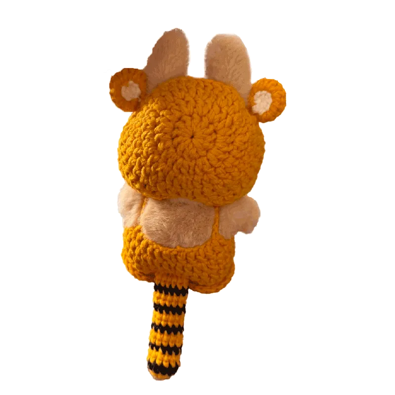 Handmade crochet outfit pattern for 17cm dolls in yellow and black striped design with animal ears