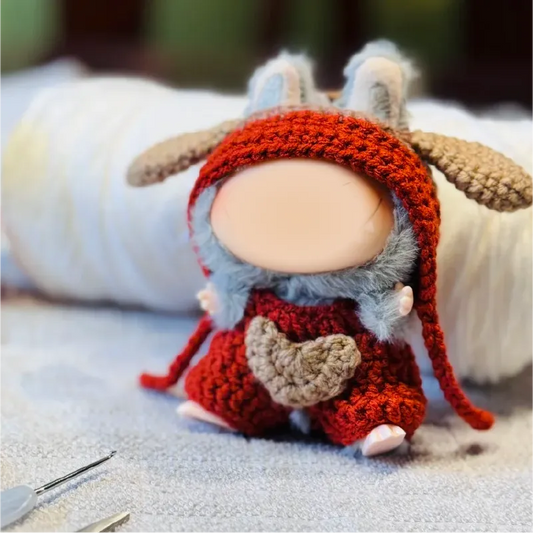 Handmade cute knit doll wearing red crocheted clothes with heart design cute knit doll clothes pattern