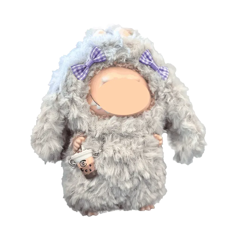 Fluffy bunny crochet doll wearing pink outfit and white hat featuring fluffy bunny crochet pattern digital