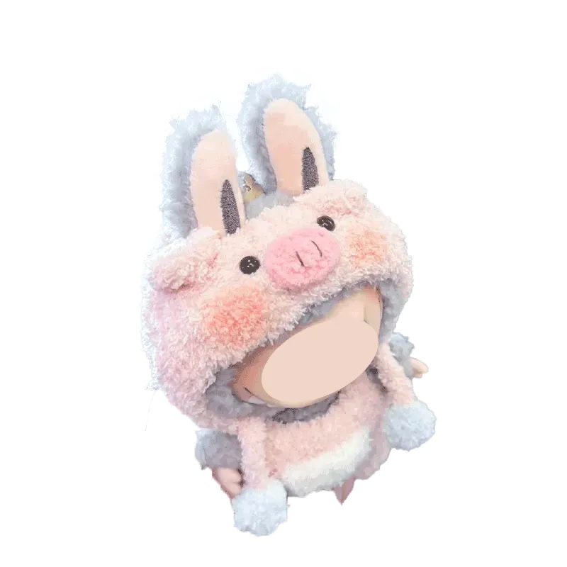 Free-17cm collectible doll clothes crochet cute pink bunny hooded outfit for dolls