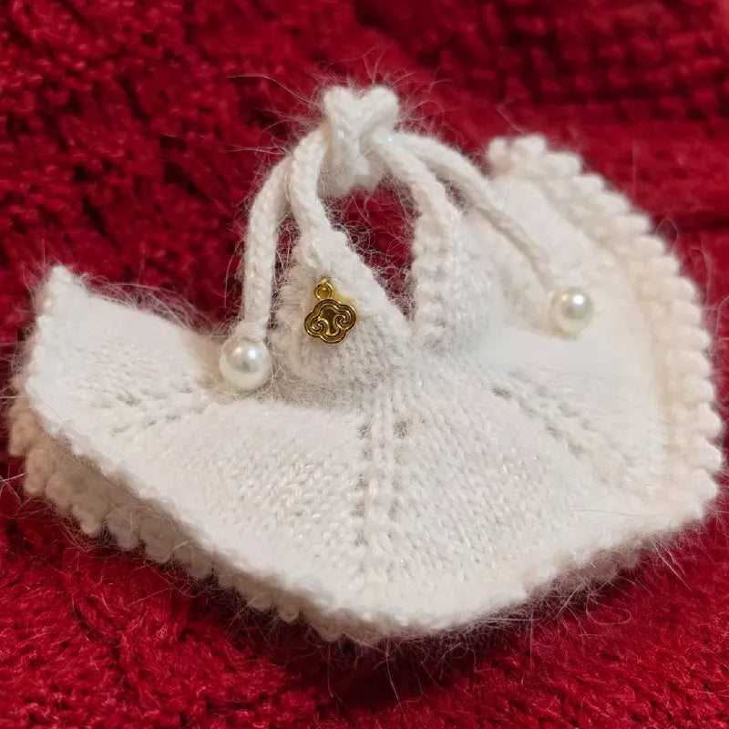 White knitted doll dress with pearl and gold charm details digital download doll dress pattern