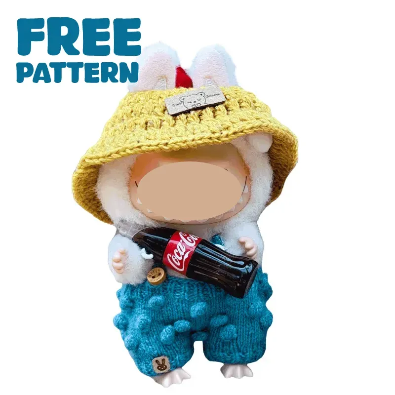 FREE|Crochet WhimsyDoll Overalls & Bucket Hat Set Pattern | Pom - Pom Textured Outfit
