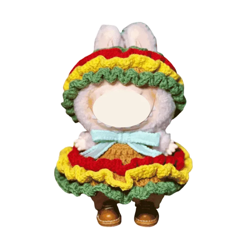 White plush doll dressed in a bunny outfit showcasing plush doll burger costume DIY by redbook