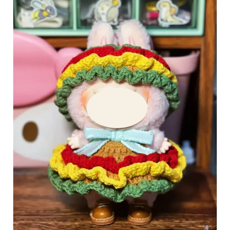 Redbook plush doll burger costume DIY with soft bunny ears and a knitted white dress
