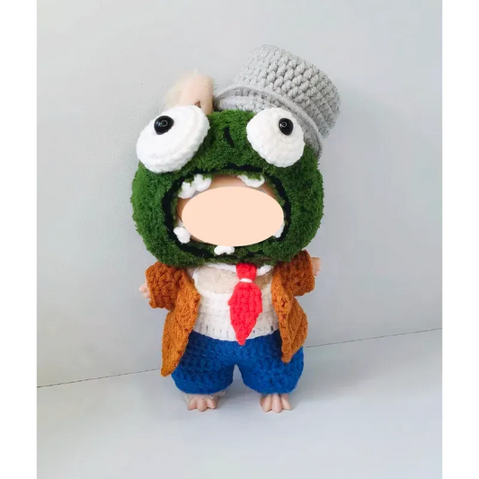 Handmade zombie crochet doll outfit pattern featuring colorful yarn accessories and detailed stitches