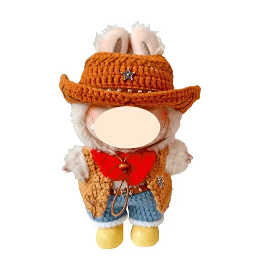 Toy figure of a character wearing a cowboy hat and outfit on a white background