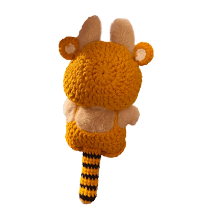 Handmade crochet outfit pattern for 17cm dolls in yellow and black striped design with animal ears