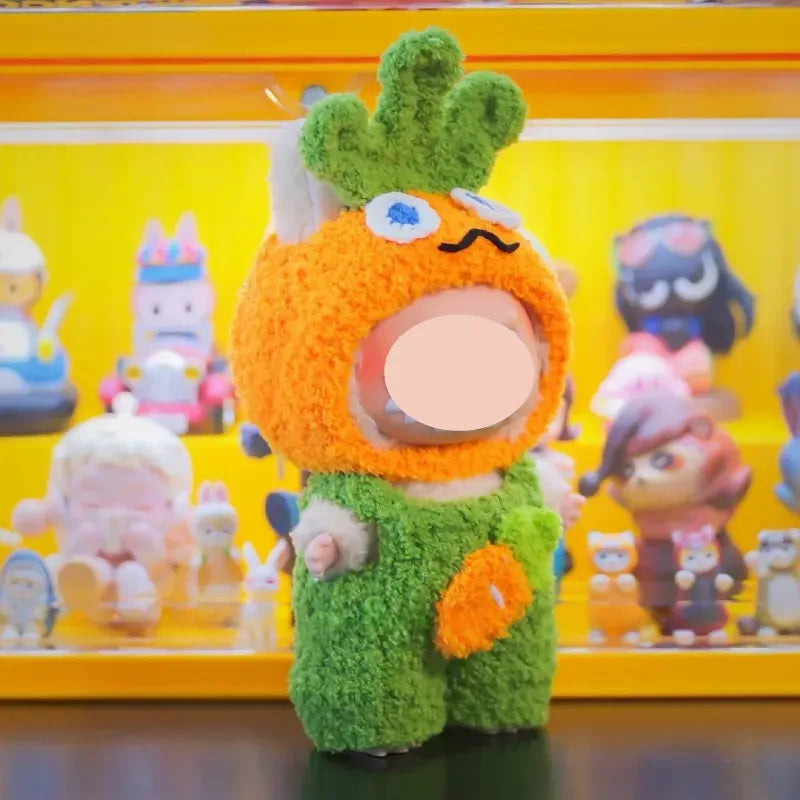 Cute baby wearing an orange and green crochet vegetable costume showcasing fun crochet costume patterns