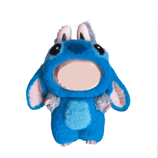 Blue bunny costume crochet pattern for 17cm plushie with big ears and soft details by The Knit Krazy